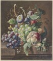 still life of peaches and grapes Blumenbouquet dabei ein toter Vogel Jan van Huysum